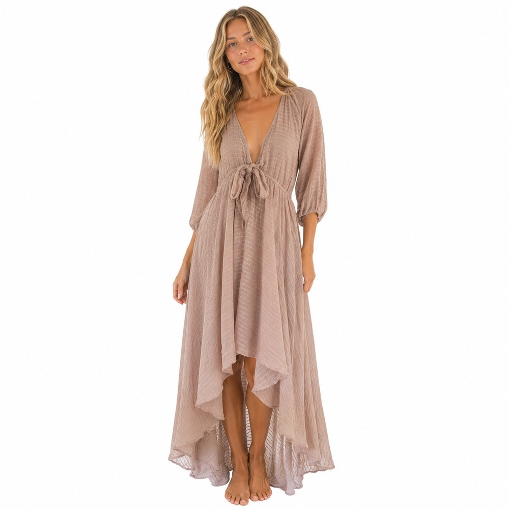Fairy Boho High Low Dress Womens 10 Tie Front Romantic Ethereal Flowy Feminine